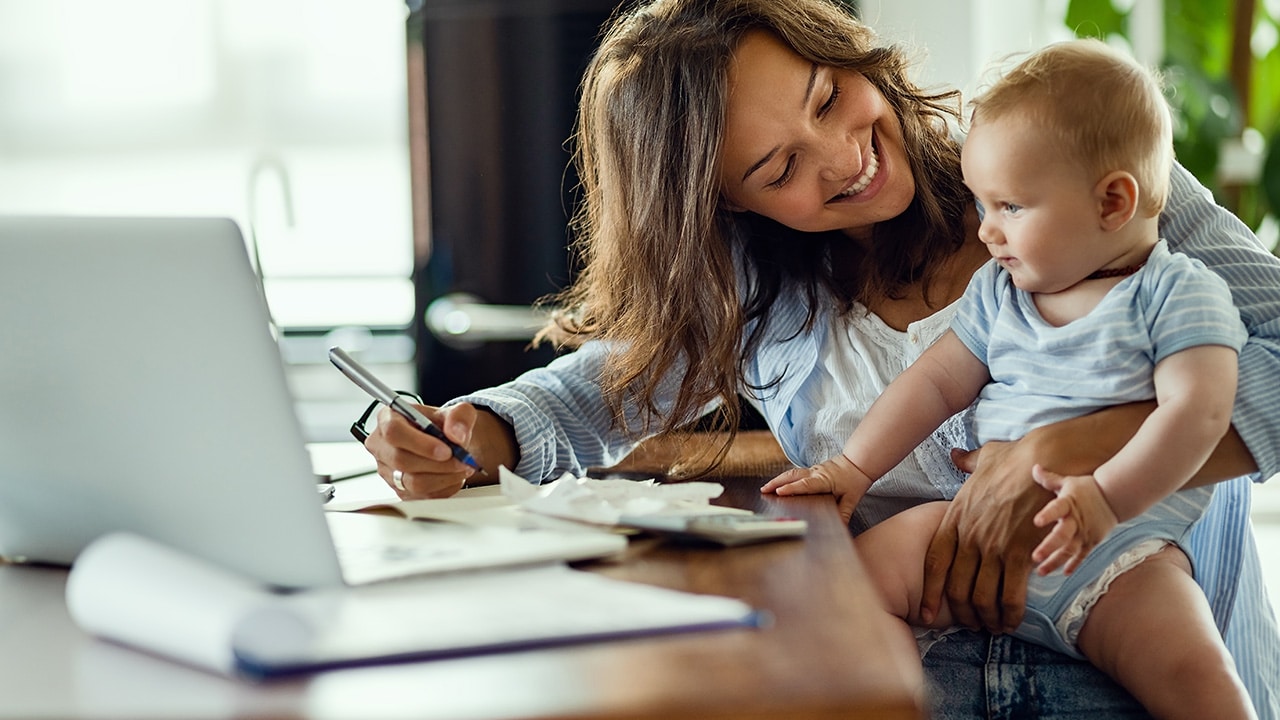 happy mom and child