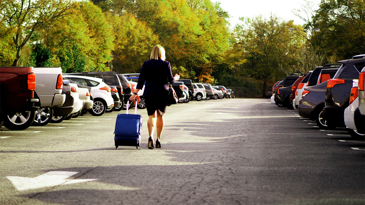 walking in a parking lot