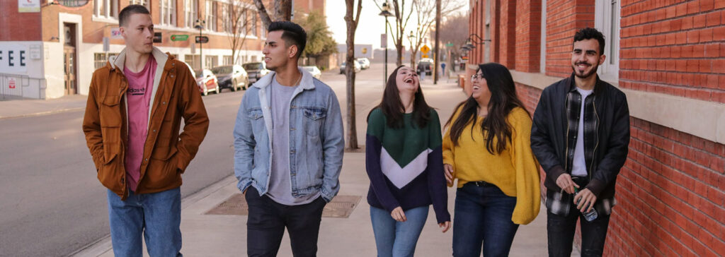 college students walking