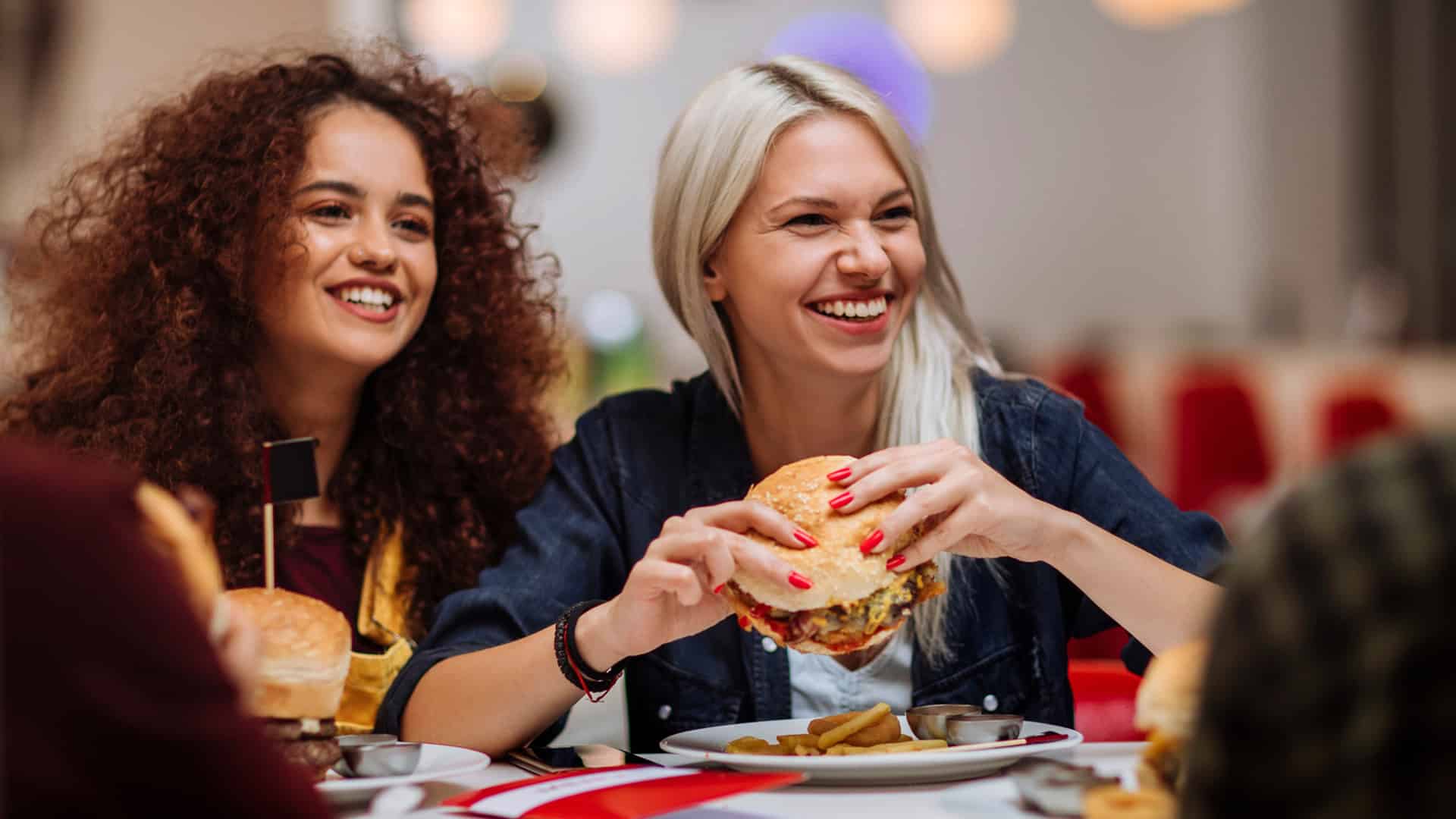 friends enjoying fast food