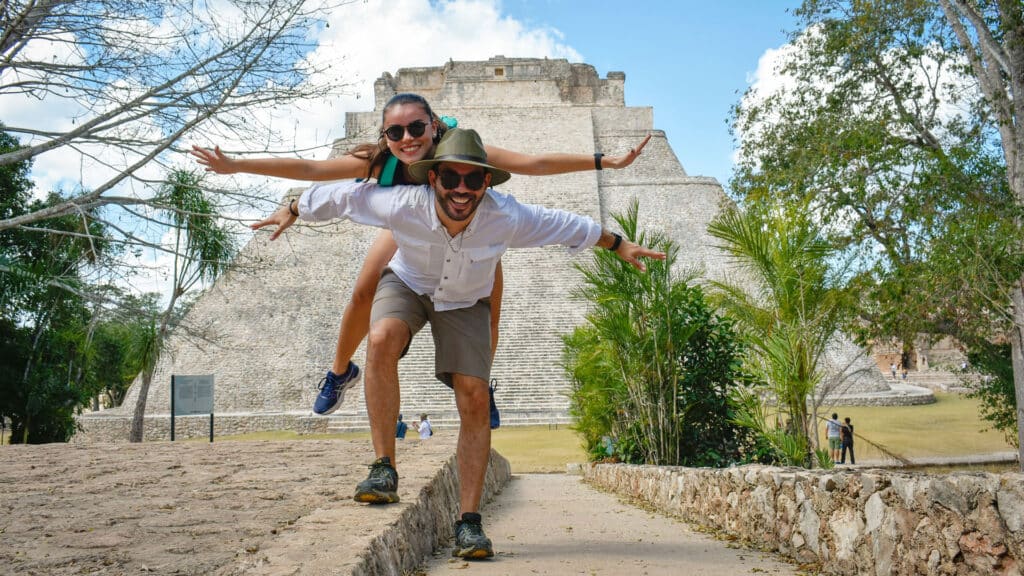 happy couple traveling