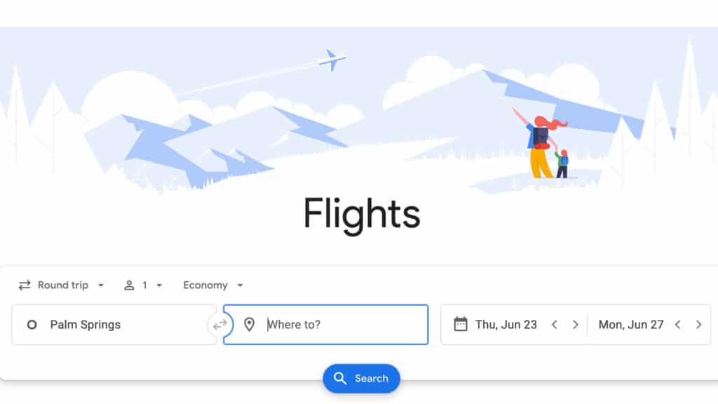 Google flights search