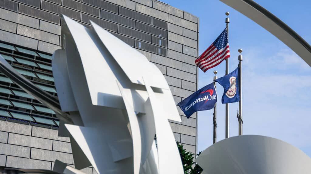 Capital One bank and flag