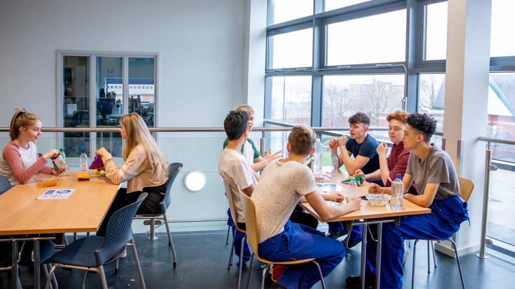 students in college cafeteria