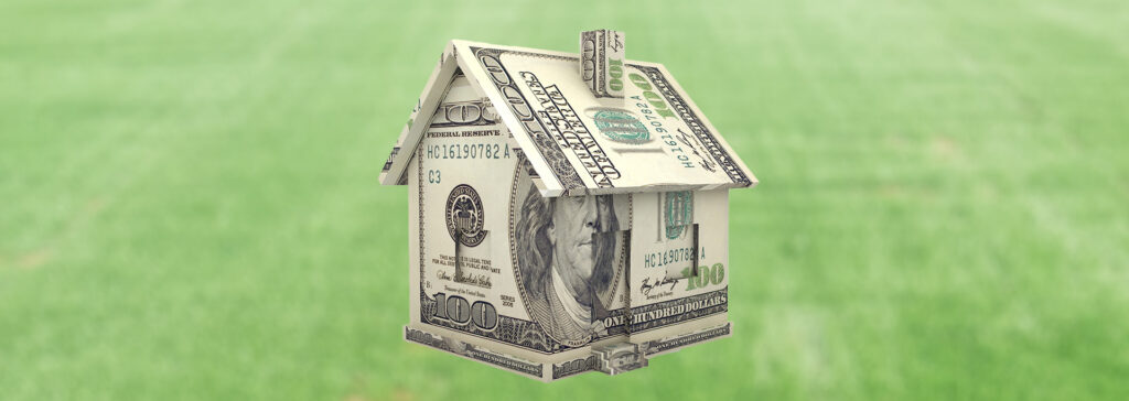 house made of money on green grass background