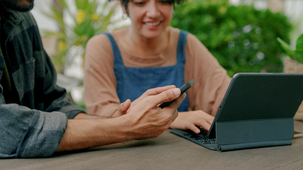 couple working on finances online